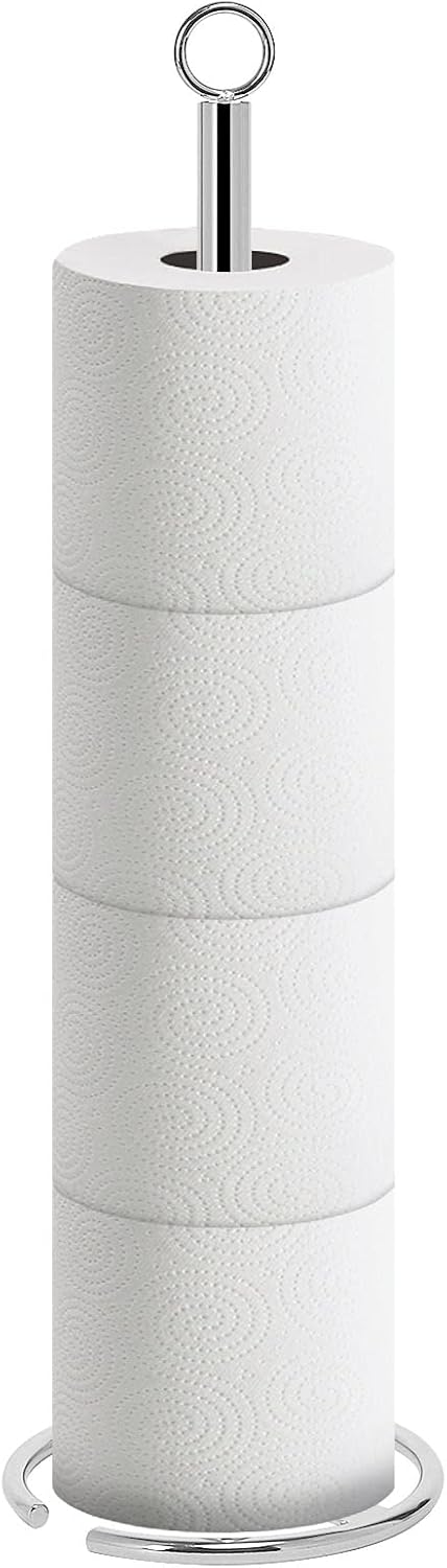 NearMoon Bath Toilet Paper Holder Stand, Free Standing Tissue Paper Storage with Reserve, Space Toilet 4 Rolls Holder for Bathroom/Kitchen Countertop-All Metal (1 Pack, Matte Black)