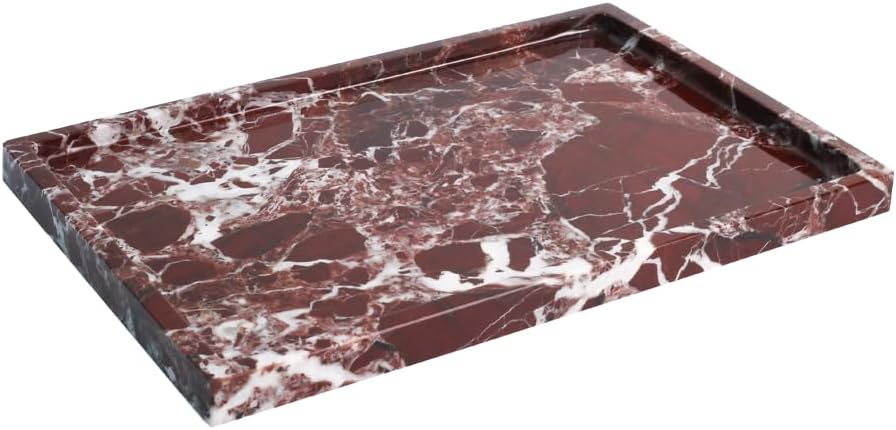 100% Natural Marble Serving Tray Luxury Marble Storage Tray for Home Decor Stone Tray for Bathroom/Kitchen/Vanity/Dresser,Plate Holder for Tissues, Candles, Towel