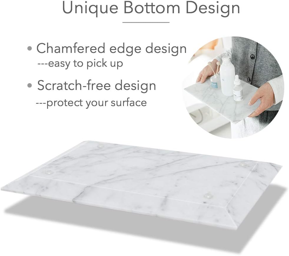 Large Marble Bathroom Tray for Counter White Vanity Tray for Home Decor/Kitchen/Dresser, Guest Towel Holder Tray Napkin Holder for Bathroom, Non-Resin/Non-Ceramic