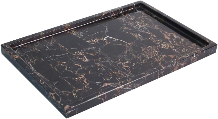 100% Natural Marble Serving Tray Luxury Marble Storage Tray for Home Decor Stone Tray for Bathroom/Kitchen/Vanity/Dresser,Plate Holder for Tissues, Candles, Towel
