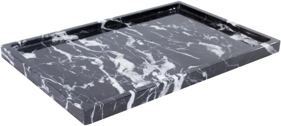 100% Natural Marble Serving Tray Luxury Marble Storage Tray for Home Decor Stone Tray for Bathroom/Kitchen/Vanity/Dresser,Plate Holder for Tissues, Candles, Towel