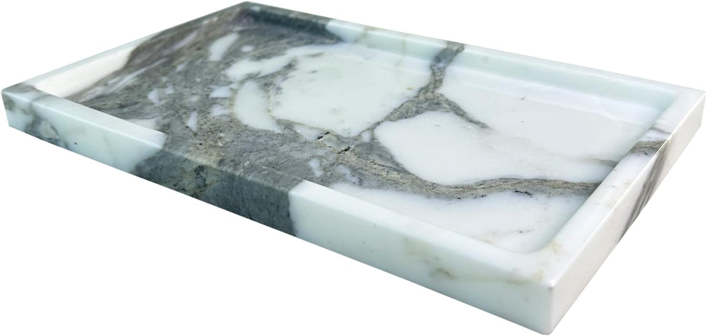 Natural Marble Vanity Tray, 9.8"x5.9" Genuine Calacatta Viola Marble Tray for Bathroom/Kitchen/Dresser