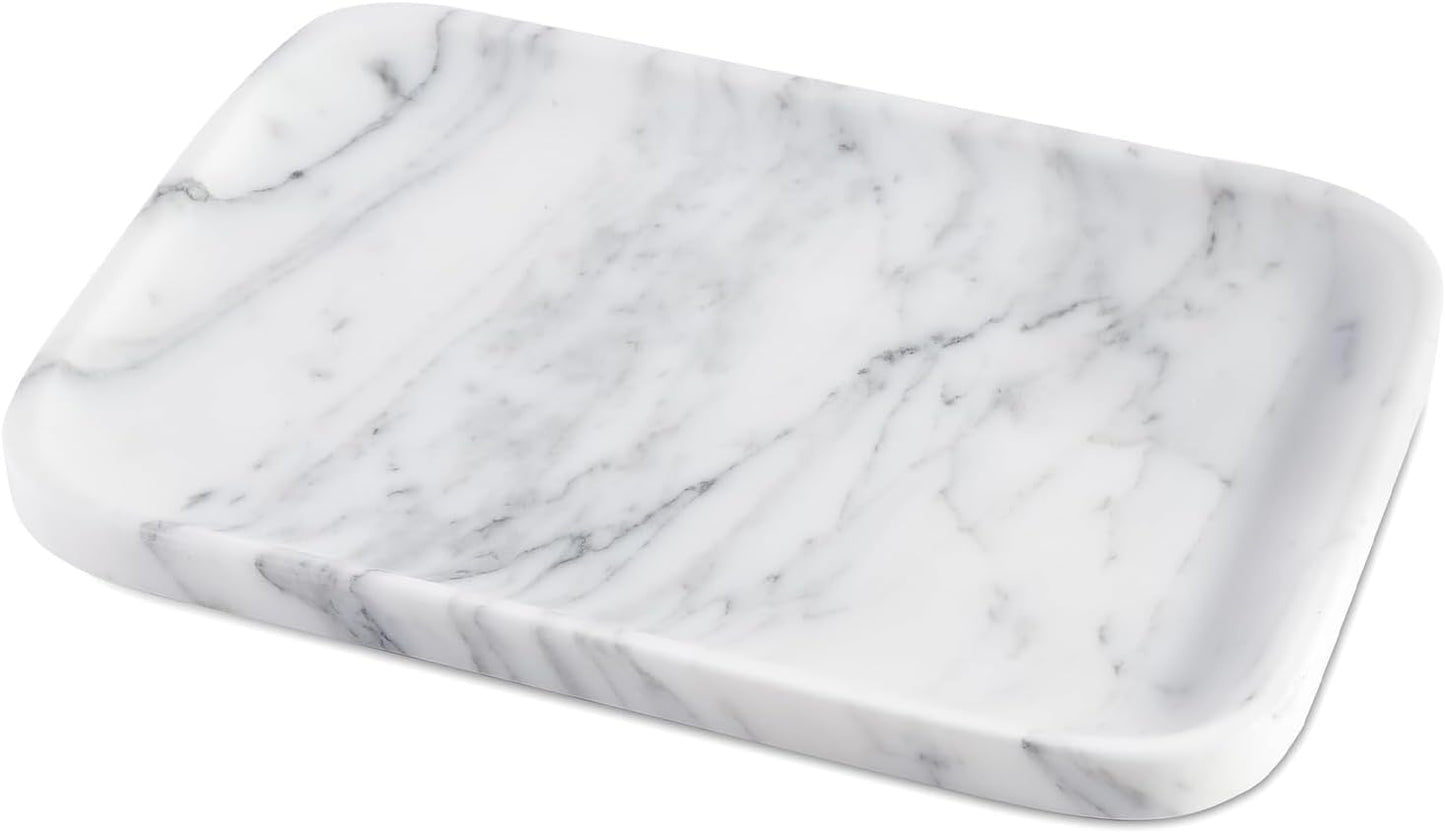 Marble Vanity Tray, Marble Bathroom Tray Countertop, Decorative Trays for Dresser Organizer, White Stone Storage Serving Trays for Kitchen, Perfume, Jewelry Cathall Holder