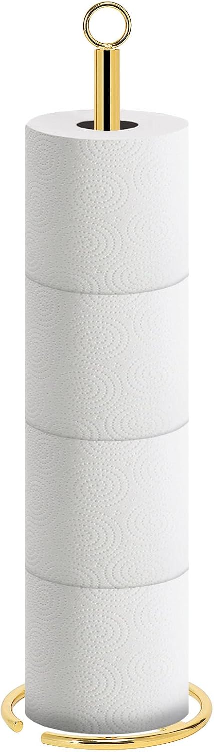 NearMoon Bath Toilet Paper Holder Stand, Free Standing Tissue Paper Storage with Reserve, Space Toilet 4 Rolls Holder for Bathroom/Kitchen Countertop-All Metal (1 Pack, Matte Black)
