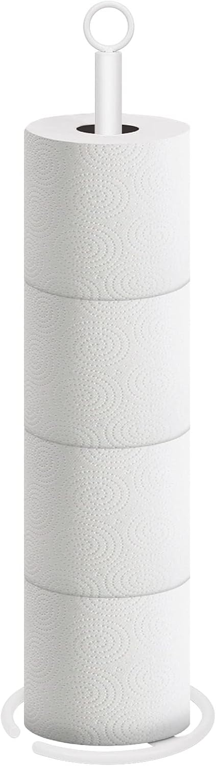 NearMoon Bath Toilet Paper Holder Stand, Free Standing Tissue Paper Storage with Reserve, Space Toilet 4 Rolls Holder for Bathroom/Kitchen Countertop-All Metal (1 Pack, Matte Black)