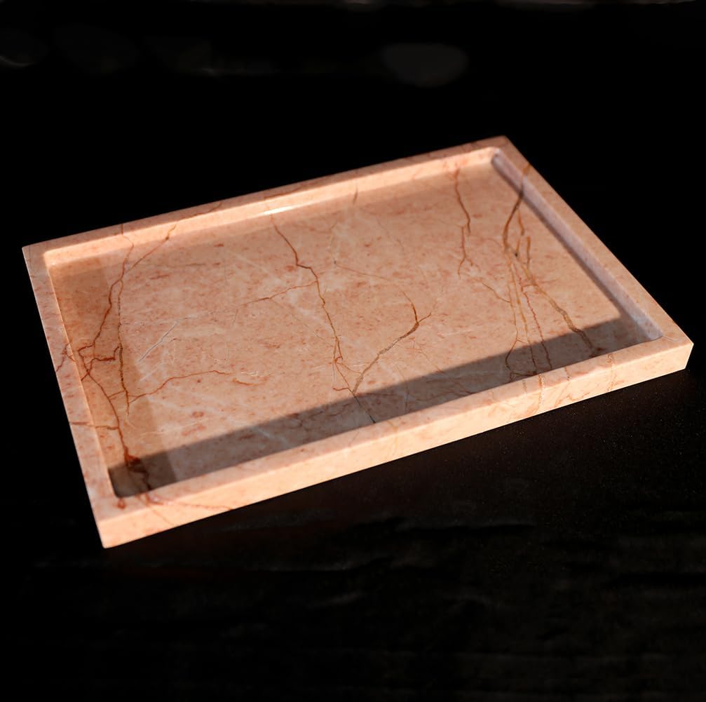Real Luxurious Natural Marble Vanity Tray Genuine Marble/Stone Storage Tray for Home Decor Bathroom/Kitchen/Vanity/Dresser Non-Resin/Non-Ceramic