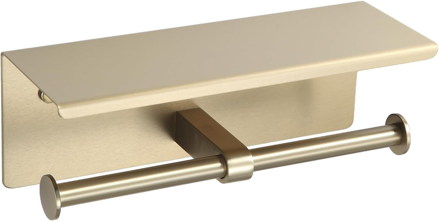 BGL Toilet Paper Holder with Shelf Brushed Nickel Double Head Toilet Tissue Roll Holder 304 Stainless Steel Wall Mount for Bathroom