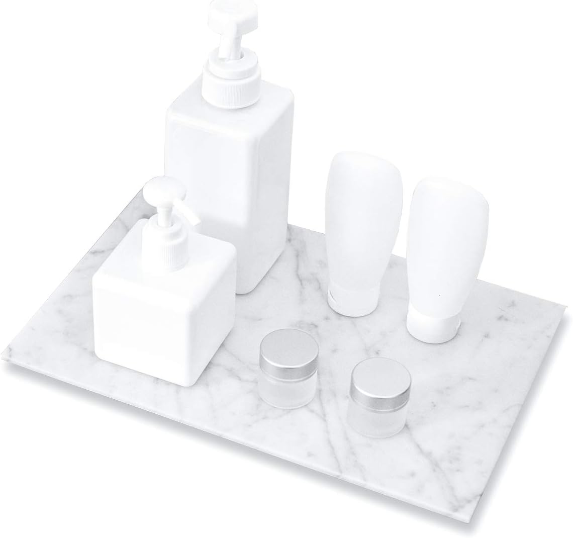 Large Marble Bathroom Tray for Counter White Vanity Tray for Home Decor/Kitchen/Dresser, Guest Towel Holder Tray Napkin Holder for Bathroom, Non-Resin/Non-Ceramic