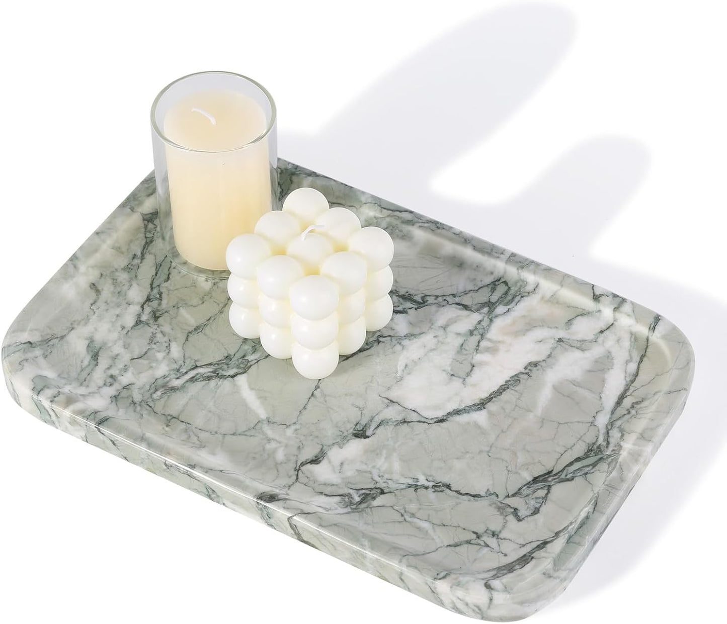Marble Vanity Tray, Marble Bathroom Tray Countertop, Decorative Trays for Dresser Organizer, White Stone Storage Serving Trays for Kitchen, Perfume, Jewelry Cathall Holder