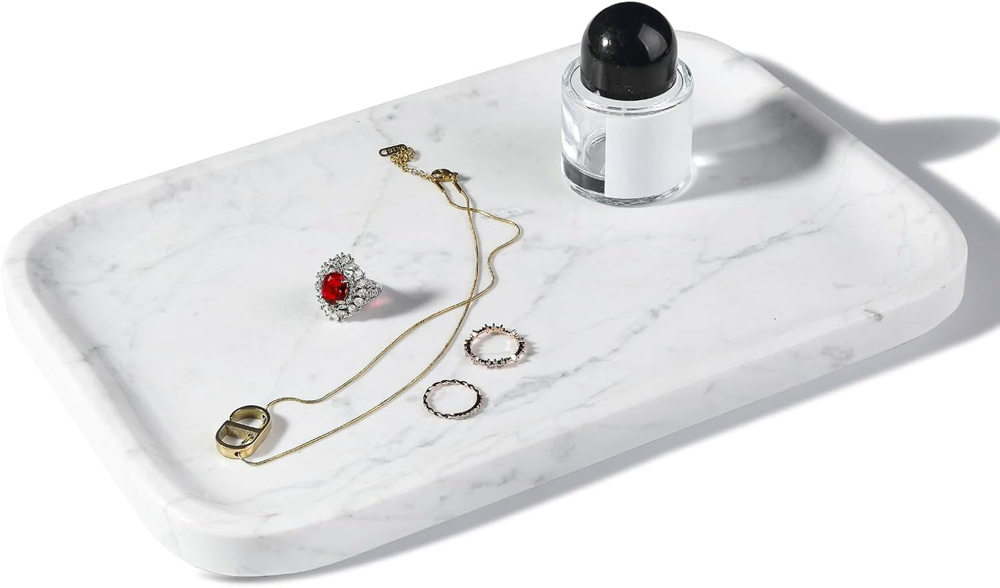 Marble Vanity Tray, Marble Bathroom Tray Countertop, Decorative Trays for Dresser Organizer, White Stone Storage Serving Trays for Kitchen, Perfume, Jewelry Cathall Holder