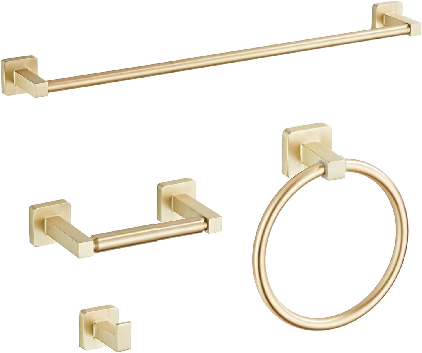 Brushed Nickel Bathroom Hardware Set 4 Pieces,Towel Bar Set Stainless Steel Wall Mounted, Includes 16In Hand Towel Bar, Towel Ring, Robe Towel Hooks,Toilet Paper Holder, Bathroom Towel Rack Set…