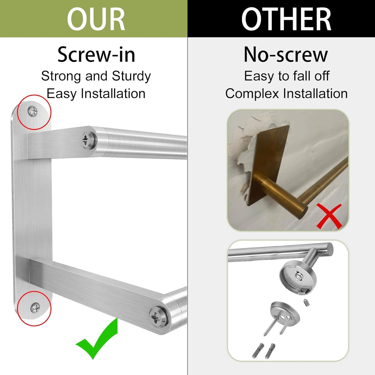 Towel Rack for Bathroom, Double Towel Bar 24Inch, Stainless Steel Bathroom Towel Holder, Double Towel Hanger Wall Mounted Towel Rod, Bathroom Towel Rack(Brushed Nickel)