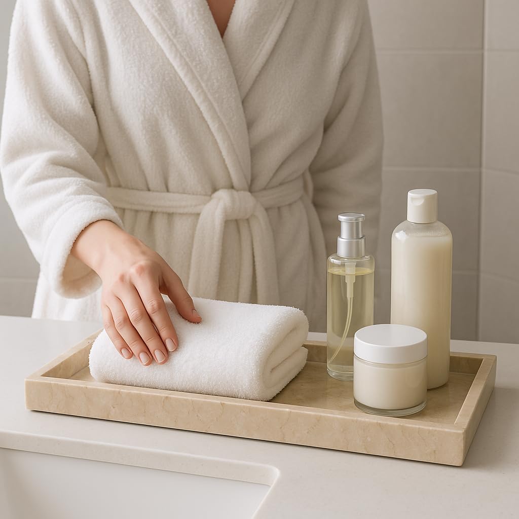 Creative Home Natural Java Marble Tray Handcrafted Stone Organizer for Bathroom Vanity Office Entryway Not Plastic Elegant Catchall for Skincare Jewelry Stationery, 6.5 x 16.5 x 1.5 H Inch