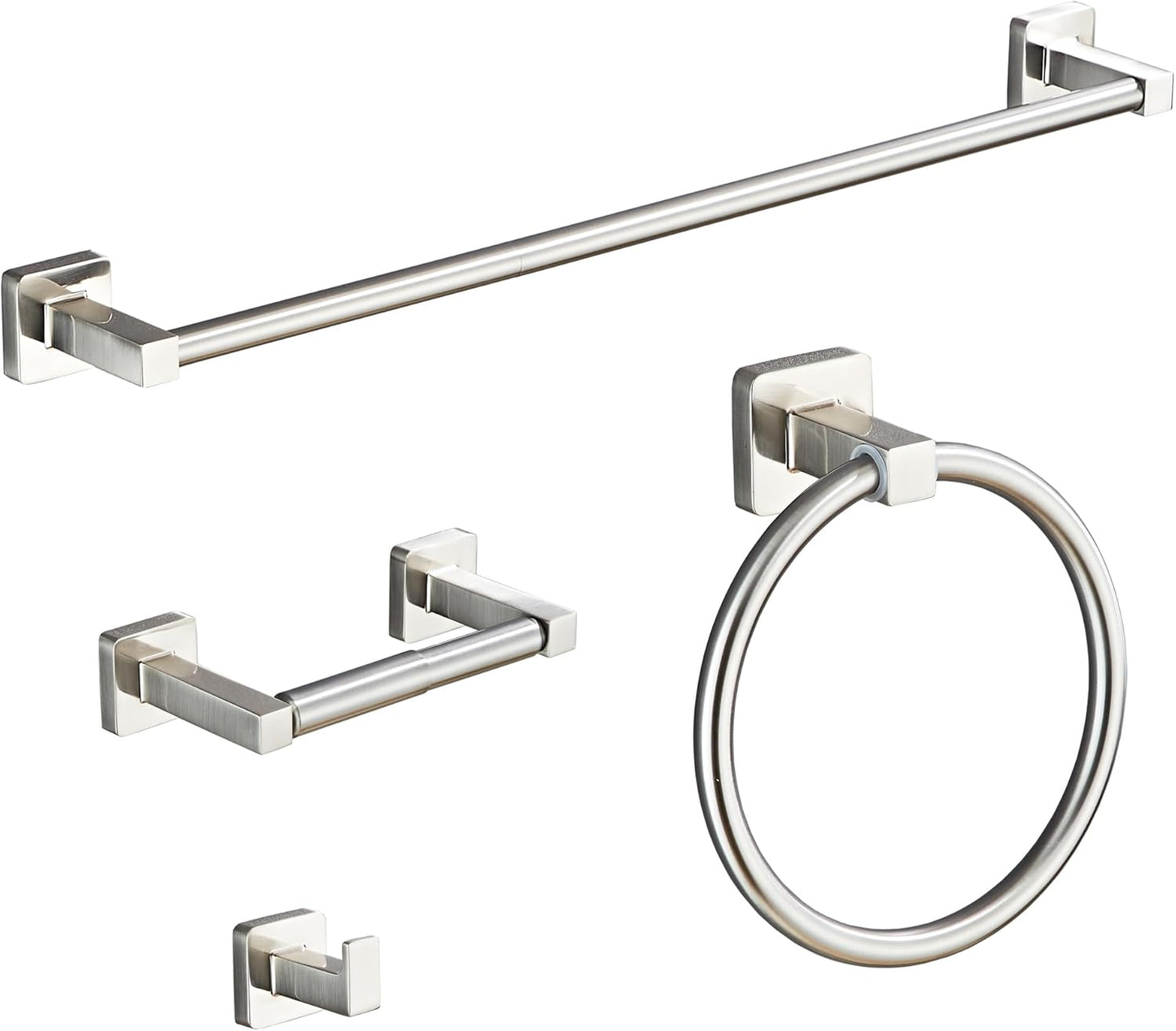Brushed Nickel Bathroom Hardware Set 4 Pieces,Towel Bar Set Stainless Steel Wall Mounted, Includes 16In Hand Towel Bar, Towel Ring, Robe Towel Hooks,Toilet Paper Holder, Bathroom Towel Rack Set…