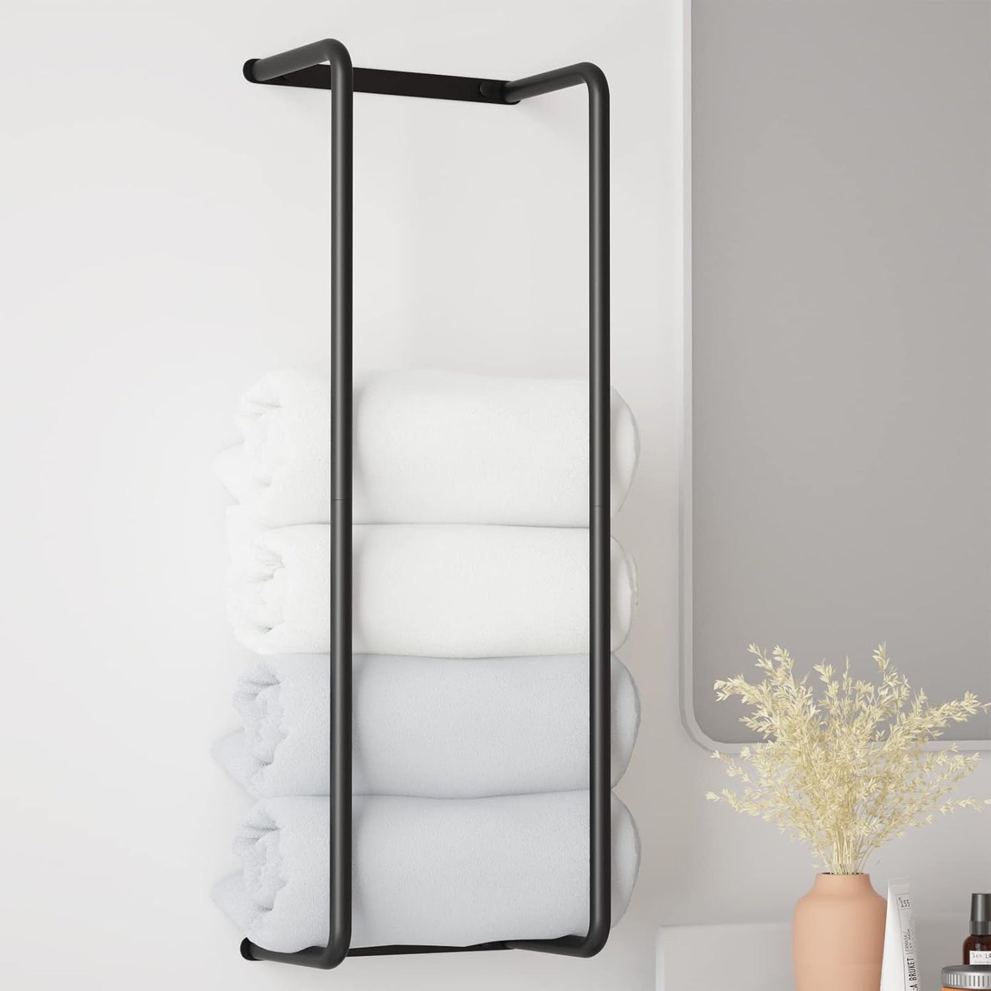 Stainless Steel Wall-Mounted Bathroom Towel Rack and Organizer for Rolled Towels, Ideal for Modern Small Bathrooms with Limited Space, Sleek and Chic Sliver Design.