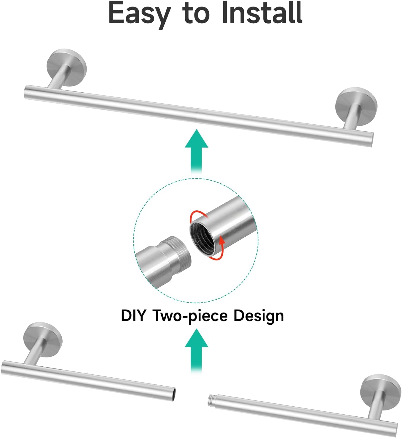 USHOWER Brushed Nickel Towel Bar, 24-Inch Towel Rack for Bathroom Wall Mounted, Thicken SUS304 Stainless Steel Towel Rod Modern Home Decor (Total Length 26-Inch)