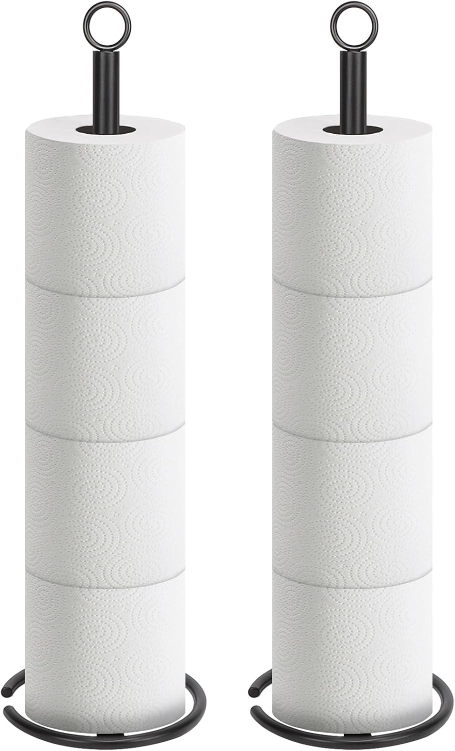 NearMoon Bath Toilet Paper Holder Stand, Free Standing Tissue Paper Storage with Reserve, Space Toilet 4 Rolls Holder for Bathroom/Kitchen Countertop-All Metal (1 Pack, Matte Black)