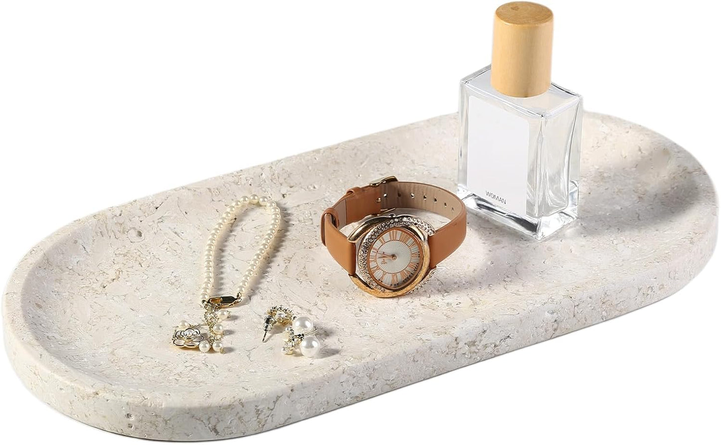 Koville Natural Decorative Marble Bathroom Tray, 12"x6" Calacatta Viola Marble Catchall Tray for Bathroom, Stone Perfume Trays Jewelry Dish for Dresser, Stone Storage Trays for Home Decor
