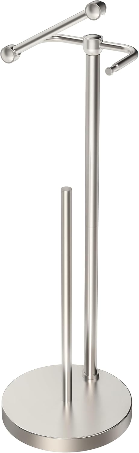 Toilet Paper Holder Stand, Modern Bathroom Free Standing Toilet Paper Roll Holder, Stainless Steel Tissue Rack, Rust-Proof & Heavy Stable Base (Matte Black)