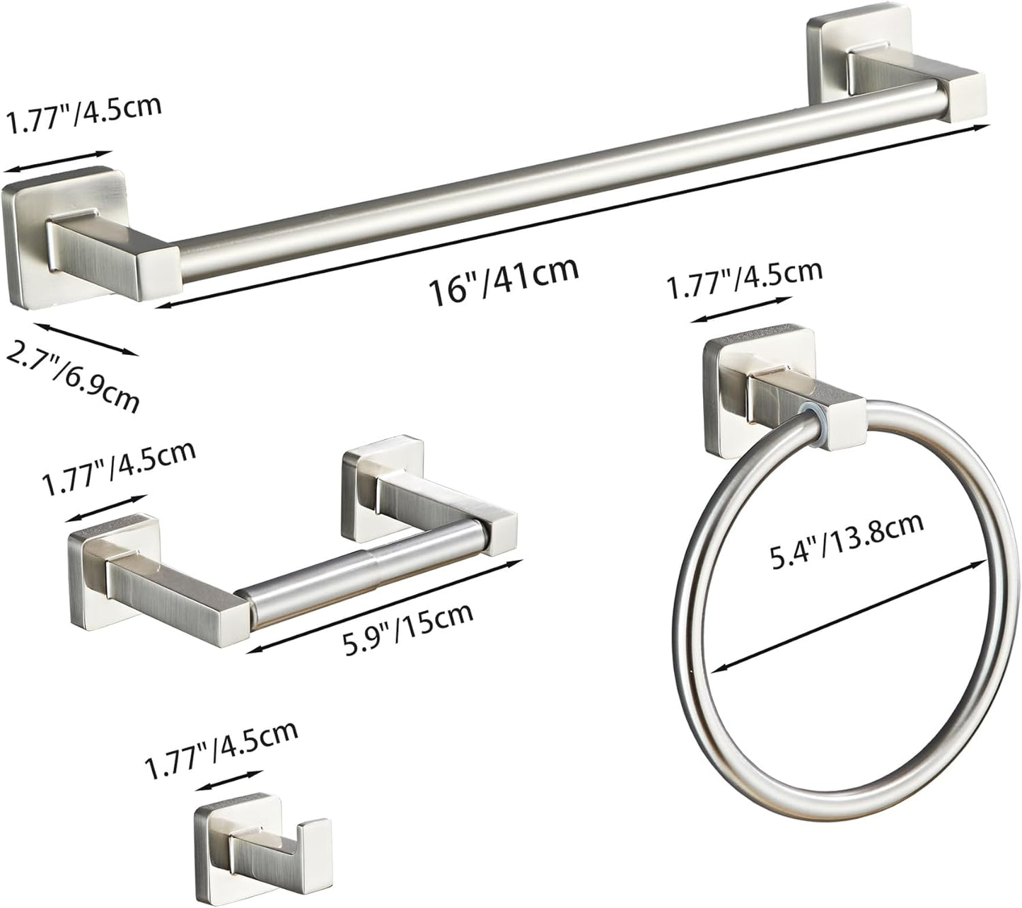 Brushed Nickel Bathroom Hardware Set 4 Pieces,Towel Bar Set Stainless Steel Wall Mounted, Includes 16In Hand Towel Bar, Towel Ring, Robe Towel Hooks,Toilet Paper Holder, Bathroom Towel Rack Set…
