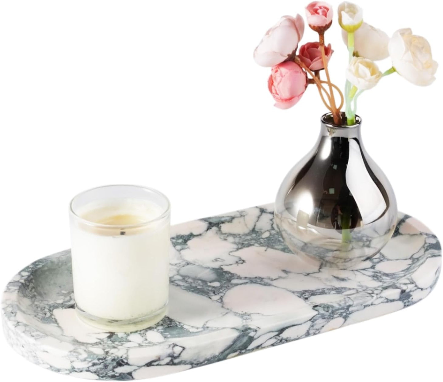 Koville Natural Decorative Marble Bathroom Tray, 12"x6" Calacatta Viola Marble Catchall Tray for Bathroom, Stone Perfume Trays Jewelry Dish for Dresser, Stone Storage Trays for Home Decor