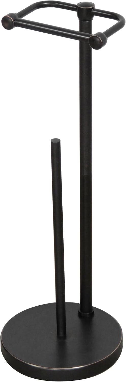 Toilet Paper Holder Stand, Modern Bathroom Free Standing Toilet Paper Roll Holder, Stainless Steel Tissue Rack, Rust-Proof & Heavy Stable Base (Matte Black)