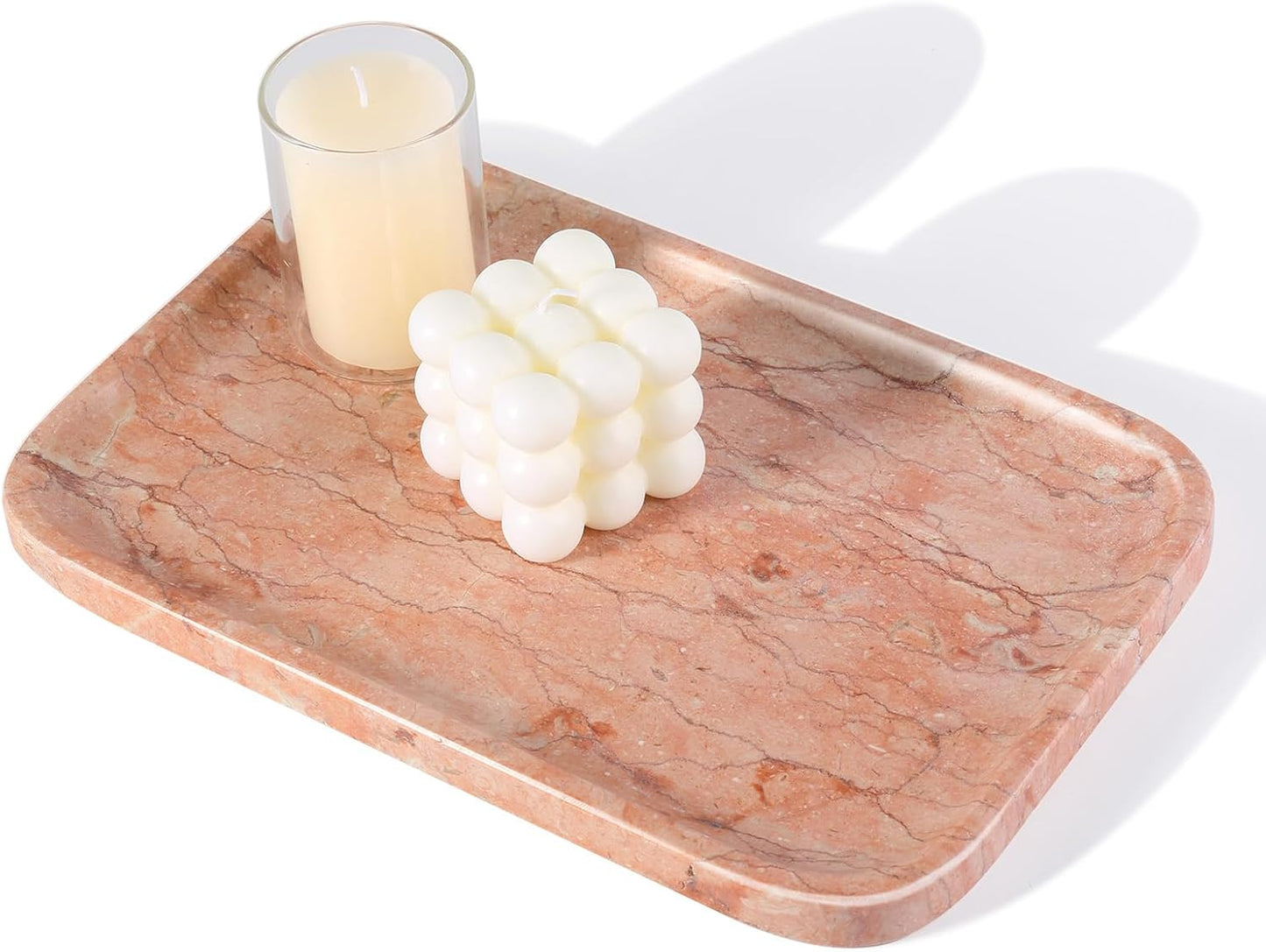Marble Vanity Tray, Marble Bathroom Tray Countertop, Decorative Trays for Dresser Organizer, White Stone Storage Serving Trays for Kitchen, Perfume, Jewelry Cathall Holder