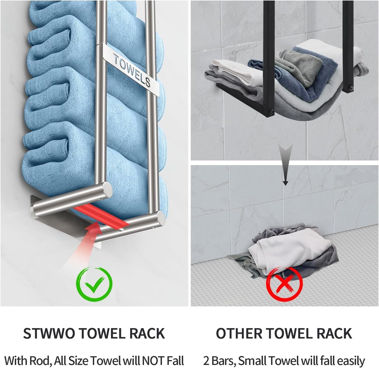 Towel Racks for Bathroom, STWWO Towel Storage for Small Bathroom 22inch, Stainless Steel Towel Rack Wall Mounted for Bath Towel, Brushed Nickel