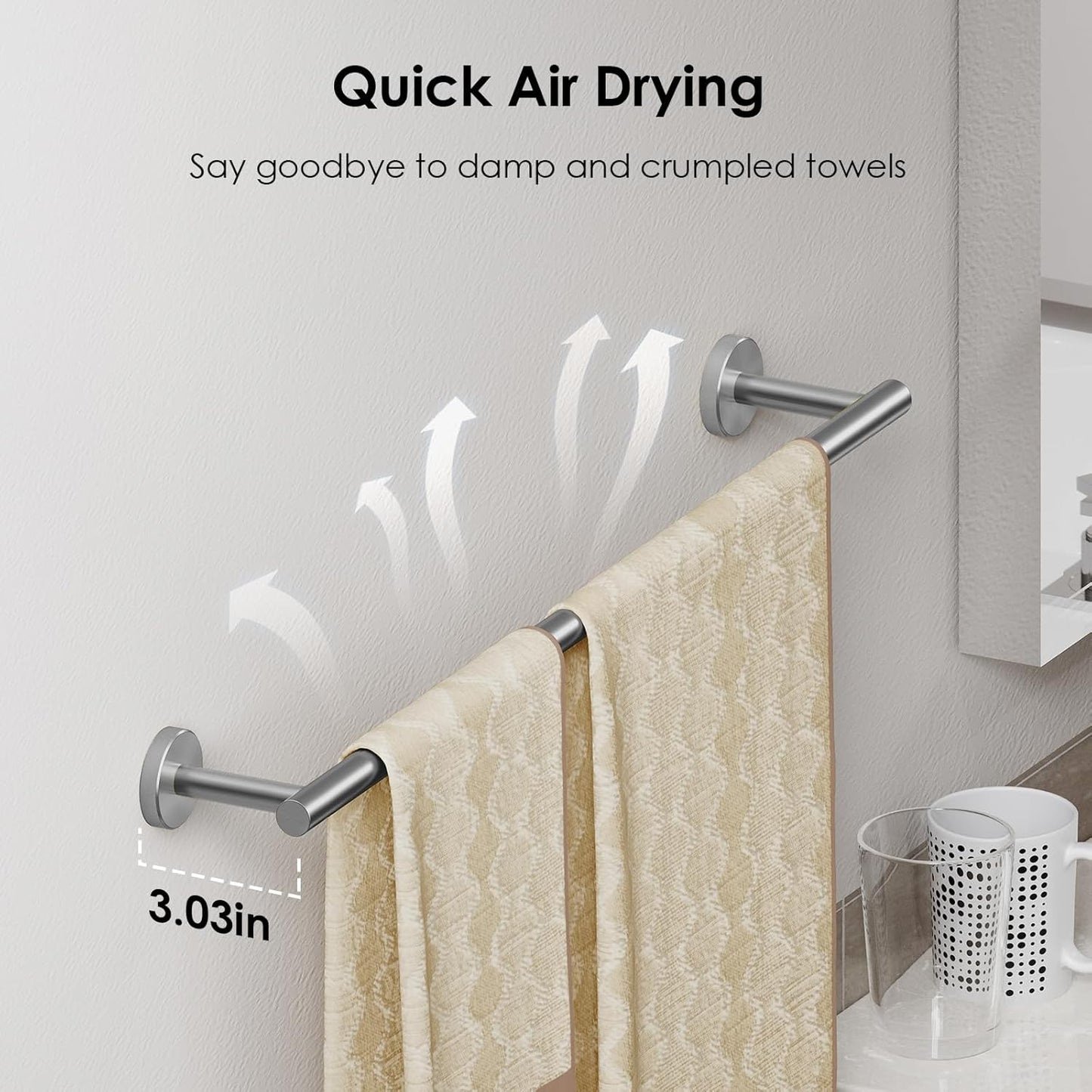 FORIOUS Towel Bar Wall Mounted, Stainless Steel Towel Racks for Bathroom, Includes Wall Mounting Hardware (Brushed Nickel, 26 Inch)