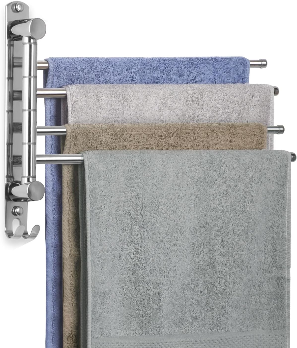 Bathroom Towel Rack JSVER 4 Arms Swivel Towel Holder, Towel Bar Wall Mounted, SUS304 Stainless Steel Space Saving Towel Rack, Towel Racks for Bathroom, Kitchen