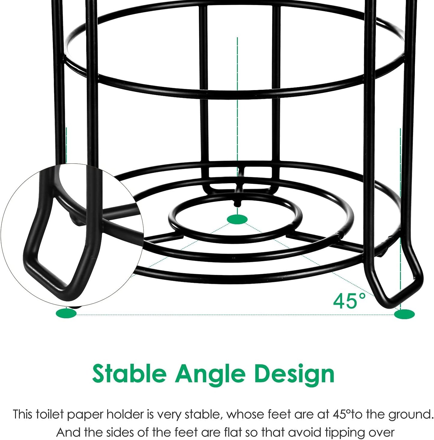 TomCare Toilet Paper Holder Toilet Paper Stand and Dispenser for 3 Spare Rolls Metal Wire Free-Standing Toilet Tissue Paper Roll Storage Shelf Bathroom Accessories Storage Organizer Black