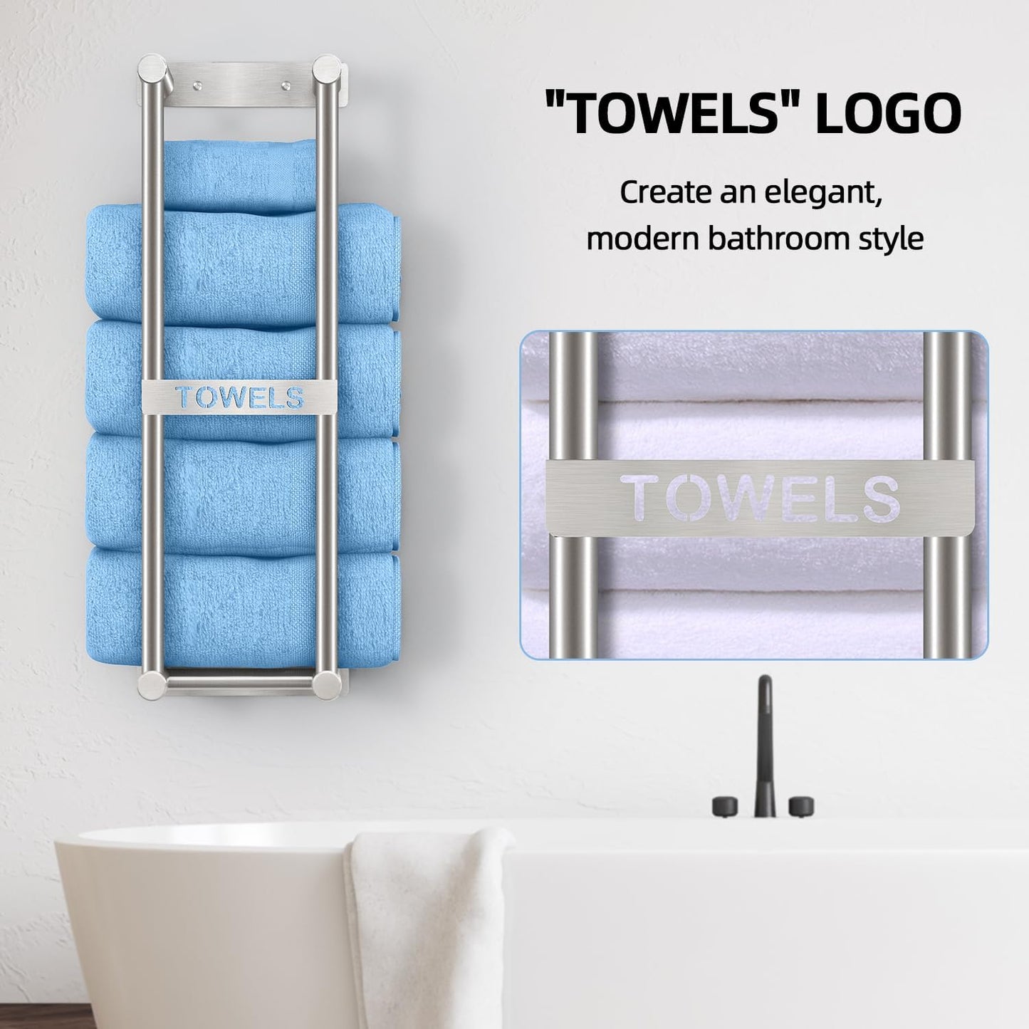 Towel Racks for Bathroom, STWWO Towel Storage for Small Bathroom 22inch, Stainless Steel Towel Rack Wall Mounted for Bath Towel, Brushed Nickel