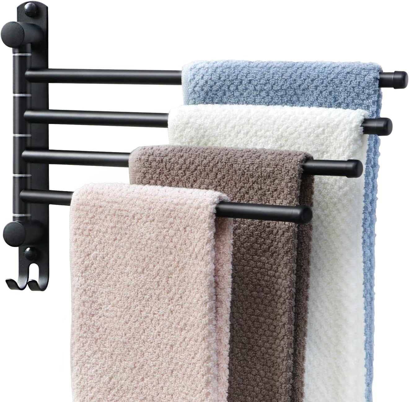 Bathroom Towel Rack JSVER 4 Arms Swivel Towel Holder, Towel Bar Wall Mounted, SUS304 Stainless Steel Space Saving Towel Rack, Towel Racks for Bathroom, Kitchen