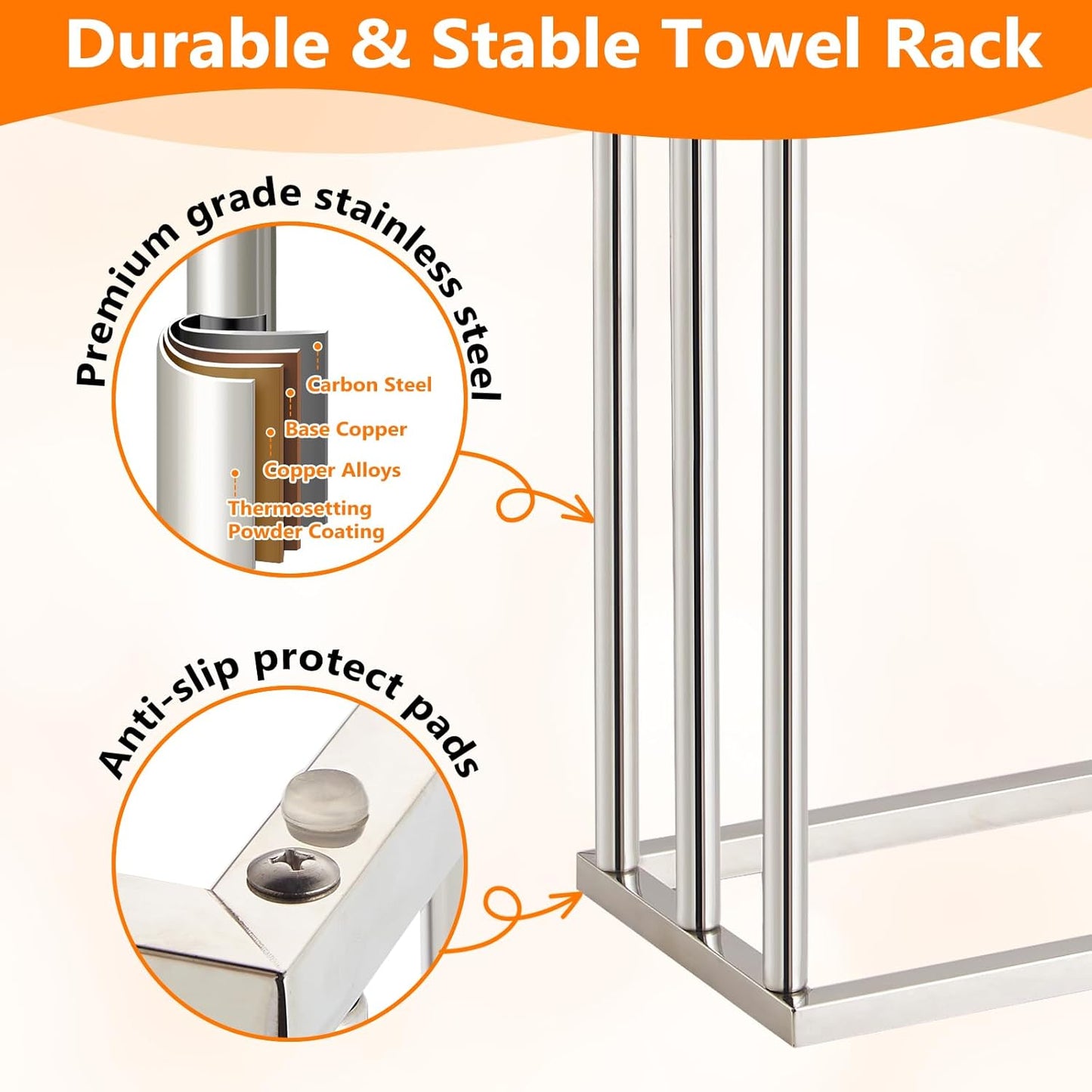 Free Standing Towel Racks for Bathroom, 3 Tier Stainless Steel Bathroom Towel Rack, Towel Drying Rack Stand for Outdoor Poolside, Blanket Holder, Chrome, DECLUTTR