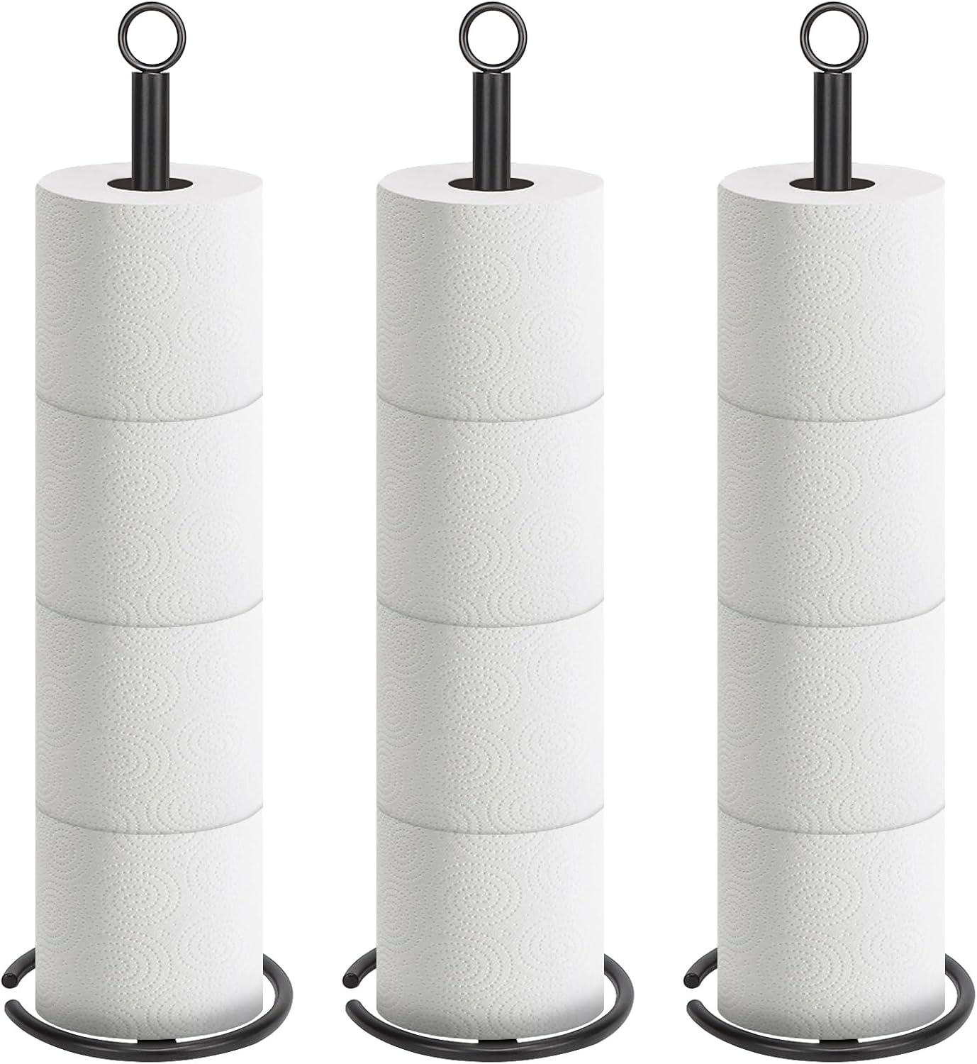 NearMoon Bath Toilet Paper Holder Stand, Free Standing Tissue Paper Storage with Reserve, Space Toilet 4 Rolls Holder for Bathroom/Kitchen Countertop-All Metal (1 Pack, Matte Black)