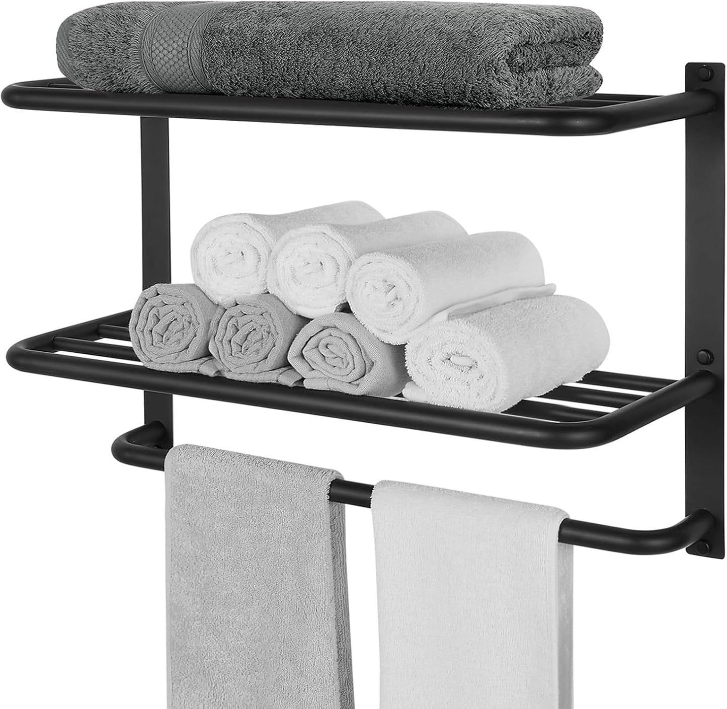 Towel Rack for Bathroom, DEWVIE 23 Inch Tower Holder with Tower Bars, SUS 304 Stainless Steel Lavatory Bath Towel Shelf Towel Hanger Wall Mount, 3-Tier (Brushed Nickel)