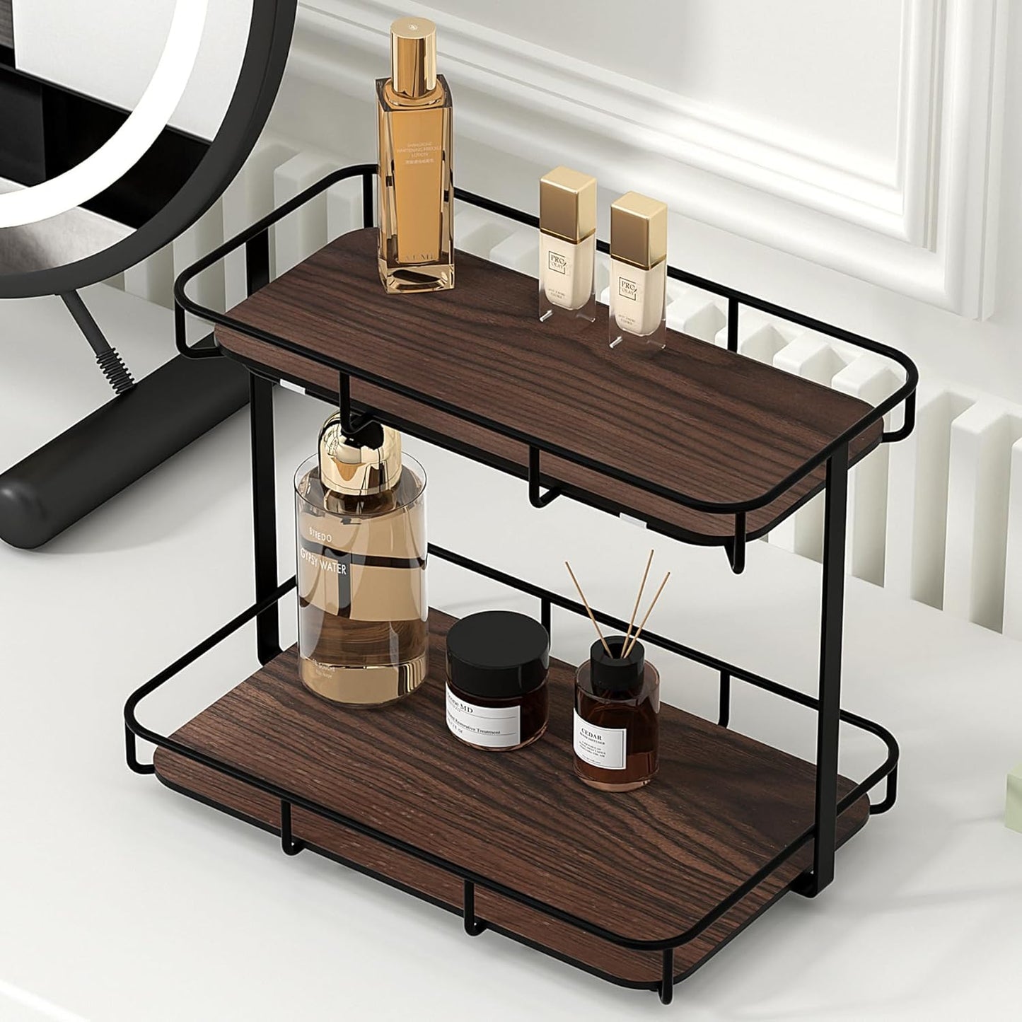 Bathroom Organizer Countertop Perfume Organizer Makeup Organizer Cosmetics Storage Display Rack Vanity Tray Dresser Stainless Steel Gold Shelf White Marble Ceramic Tray
