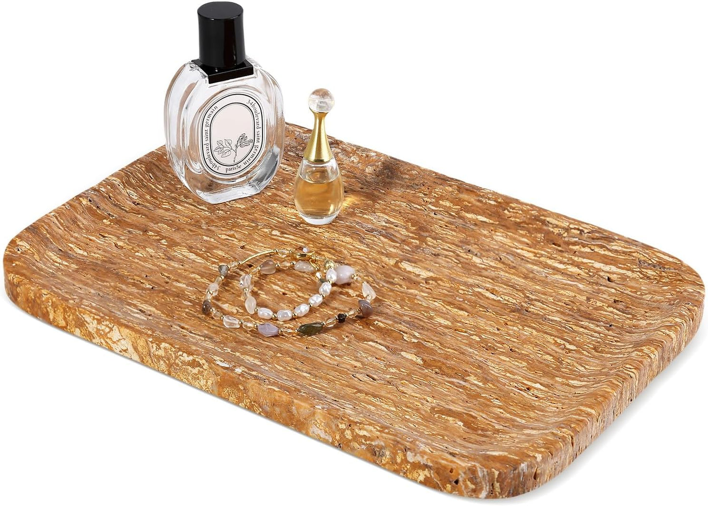 Marble Vanity Tray, Marble Bathroom Tray Countertop, Decorative Trays for Dresser Organizer, White Stone Storage Serving Trays for Kitchen, Perfume, Jewelry Cathall Holder