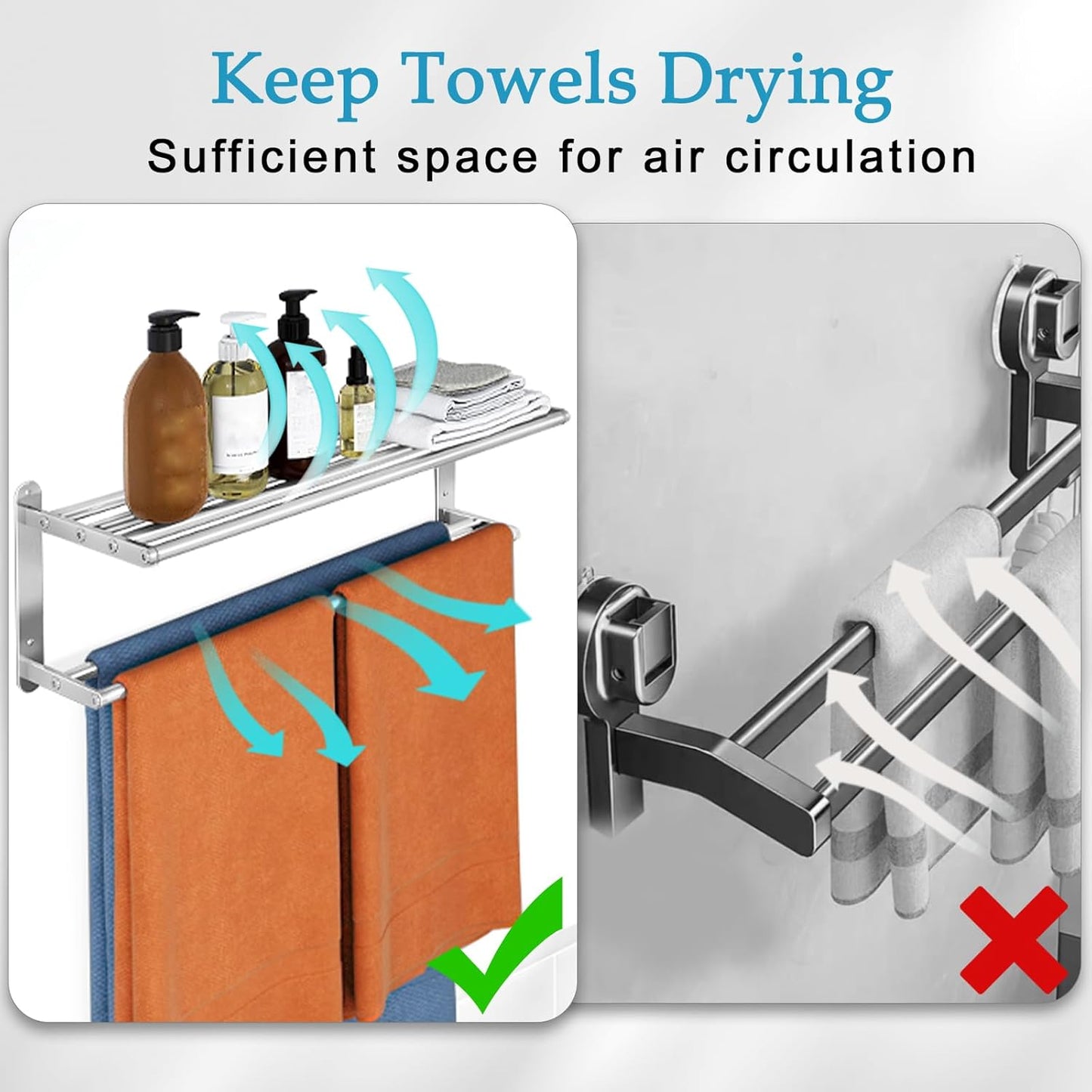 Towel Racks for Bathroom - 24 in Bath Towel Shelf with Double Towel Bar, Stainless Steel Towel Storage for Lavatory Wall Mounted, 2-Tier Towel Hanger Towel Holder, Brushed Nickel