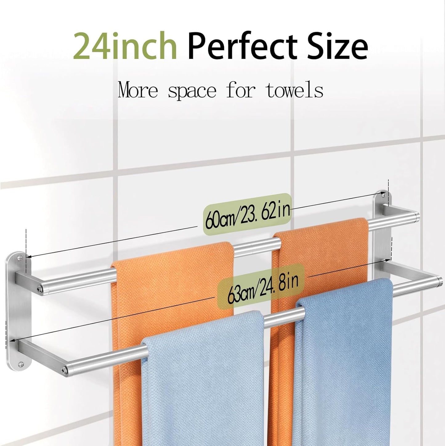 Towel Rack for Bathroom, Double Towel Bar 24Inch, Stainless Steel Bathroom Towel Holder, Double Towel Hanger Wall Mounted Towel Rod, Bathroom Towel Rack(Brushed Nickel)