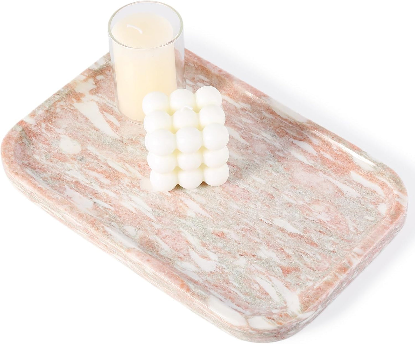 Marble Vanity Tray, Marble Bathroom Tray Countertop, Decorative Trays for Dresser Organizer, White Stone Storage Serving Trays for Kitchen, Perfume, Jewelry Cathall Holder