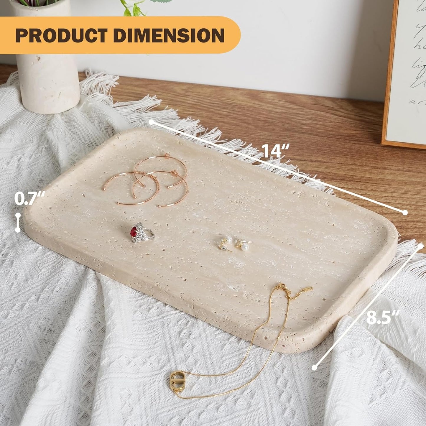 Travertine Vanity Tray, Stone Bathroom Tray for Countertop, Marble Decorative Dresser, Large Serving Trays for Kitchen Counter, Storage for Kitchen Sink, Perfume, Jewelry Holder