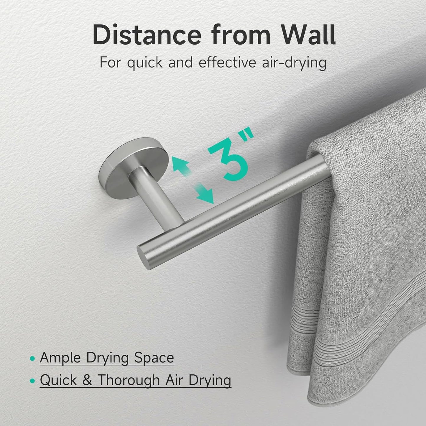 USHOWER Brushed Nickel Towel Bar, 24-Inch Towel Rack for Bathroom Wall Mounted, Thicken SUS304 Stainless Steel Towel Rod Modern Home Decor (Total Length 26-Inch)