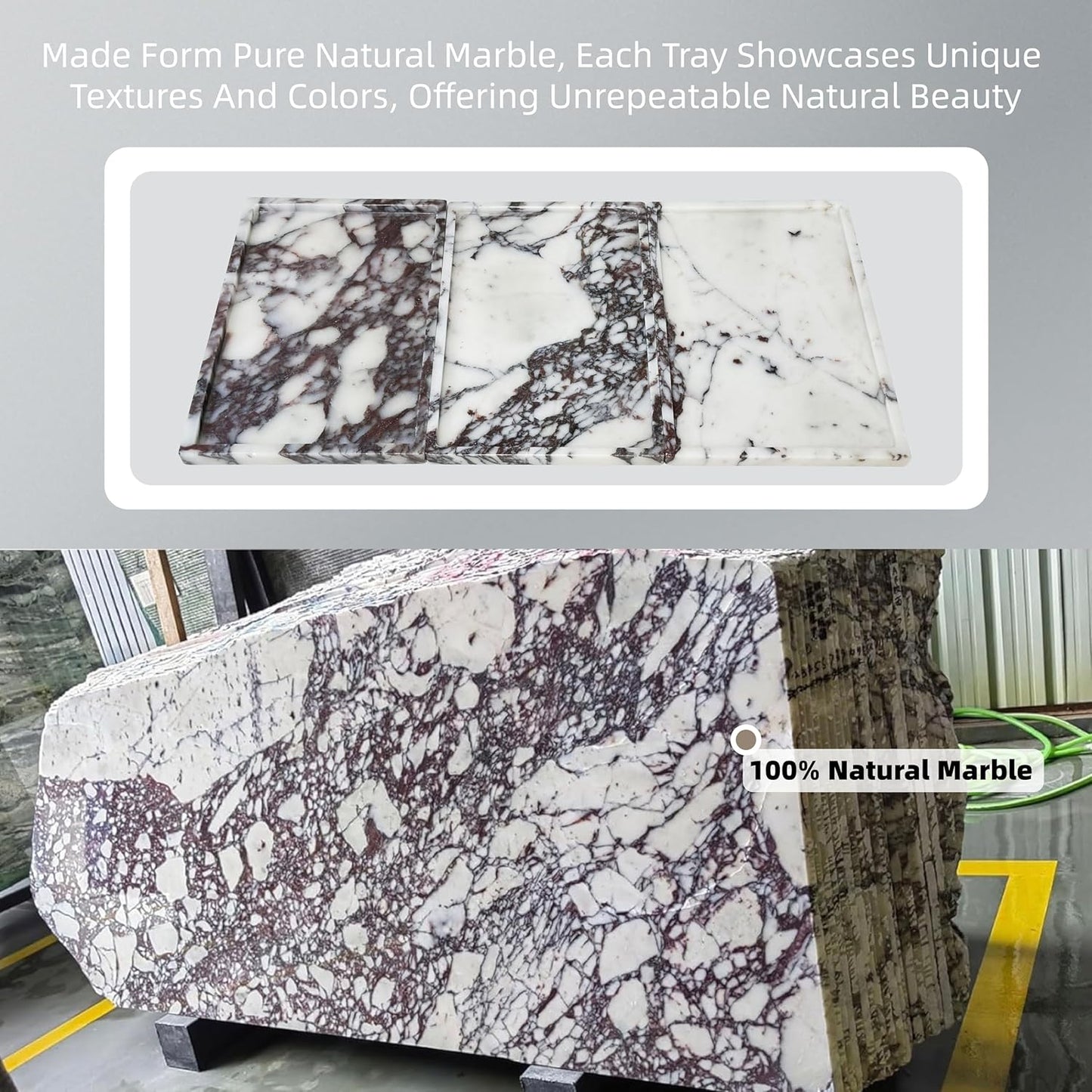 Marble Tray, 100% Genuine Natural Marble Stone Trays, Marble Trays for Decor Vanity, Bathroom Countertop, Kitchen Counter, Marble Storage Trays for Perfume, Cosmetics, Coffee, Jewelry, Etc