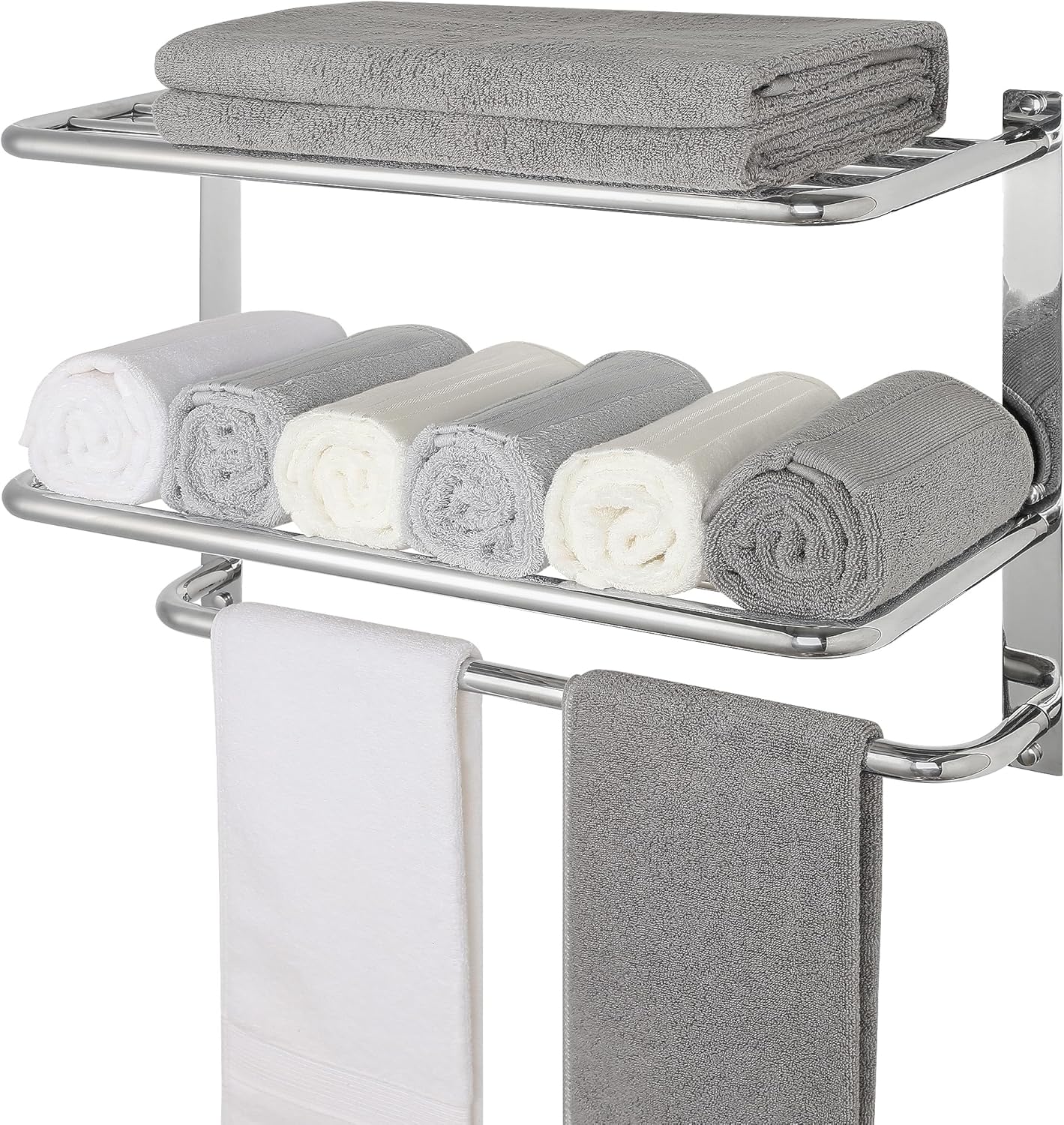 Towel Rack for Bathroom, DEWVIE 23 Inch Tower Holder with Tower Bars, SUS 304 Stainless Steel Lavatory Bath Towel Shelf Towel Hanger Wall Mount, 3-Tier (Brushed Nickel)