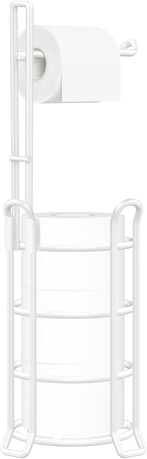TomCare Toilet Paper Holder Toilet Paper Stand and Dispenser for 3 Spare Rolls Metal Wire Free-Standing Toilet Tissue Paper Roll Storage Shelf Bathroom Accessories Storage Organizer Black