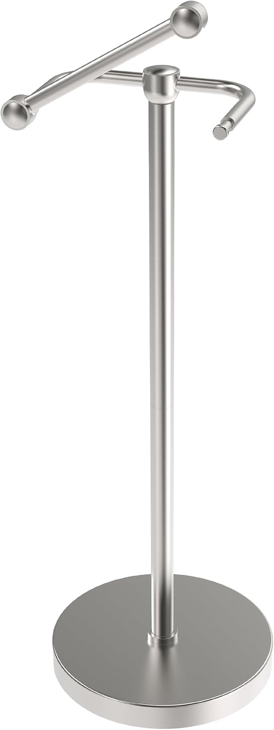 Toilet Paper Holder Stand, Modern Bathroom Free Standing Toilet Paper Roll Holder, Stainless Steel Tissue Rack, Rust-Proof & Heavy Stable Base (Matte Black)