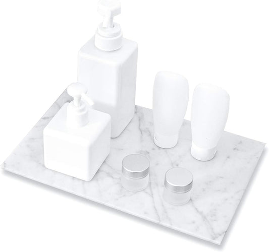 Large Marble Bathroom Tray for Counter White Vanity Tray for Home Decor/Kitchen/Dresser, Guest Towel Holder Tray Napkin Holder for Bathroom, Non-Resin/Non-Ceramic