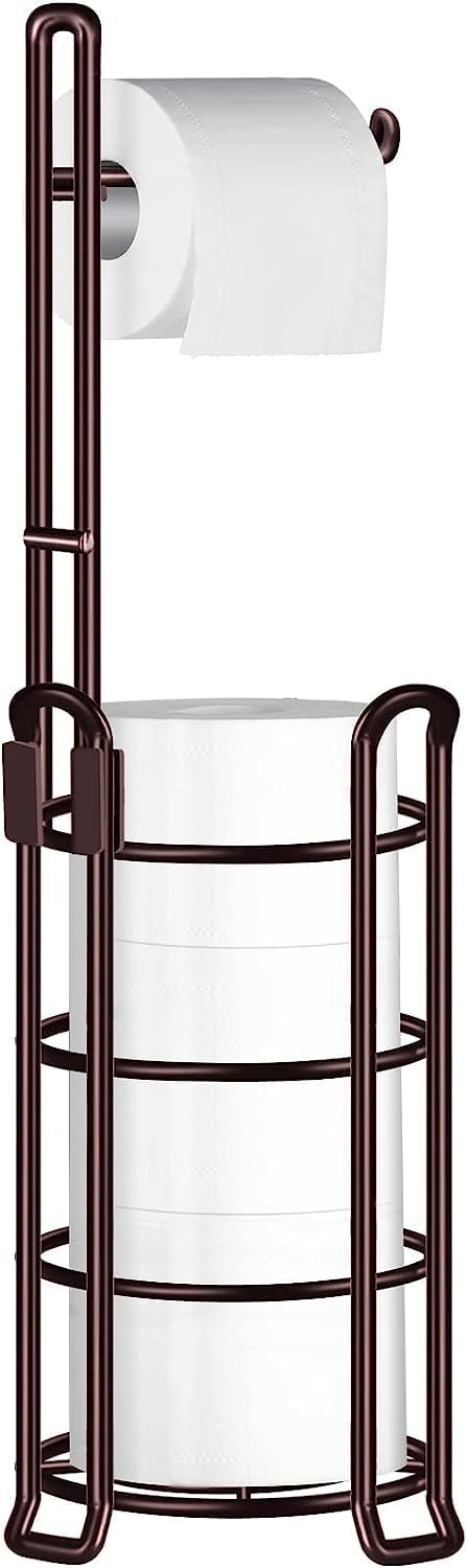 TomCare Toilet Paper Holder Toilet Paper Stand and Dispenser for 3 Spare Rolls Metal Wire Free-Standing Toilet Tissue Paper Roll Storage Shelf Bathroom Accessories Storage Organizer Black