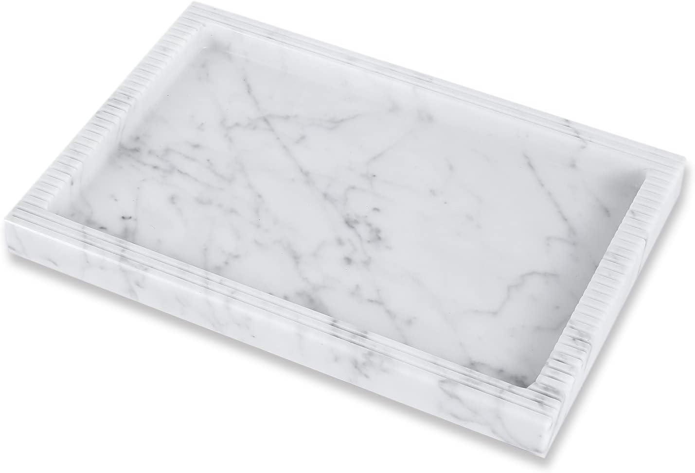 Large Marble Bathroom Tray for Counter White Vanity Tray for Home Decor/Kitchen/Dresser, Guest Towel Holder Tray Napkin Holder for Bathroom, Non-Resin/Non-Ceramic